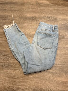 J. Crew Light Wash High-Rise Straight Jeans with Frayed Hem